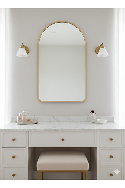 MKS Design 55x80 Gold Çerçeveli Asimetrik Duvar Aynası / Banyo Aynası / Dekor...