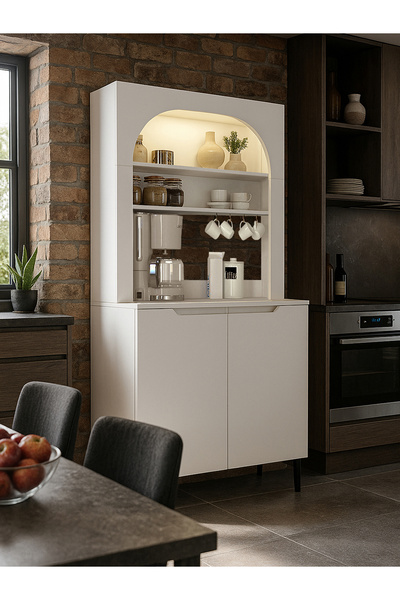 dorpek 2 Kapaklı LED’li Mutfak Dolabı – Kahve Köşesi Çok Amaçlı Dolap | Melinta