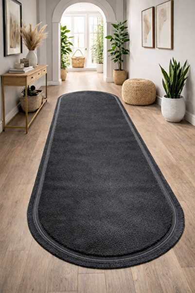 Sarar Oval Klasik Saçak Halı Tavşan Post En Trend Yumuşak Peluş Halı Antrasit