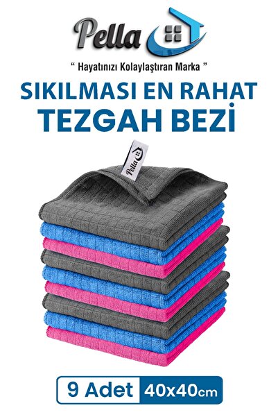pella 9'lu Tezgah Bezi Ithal 40x40cm Yüksek Su Emici Mutfak Temizlik Bezi