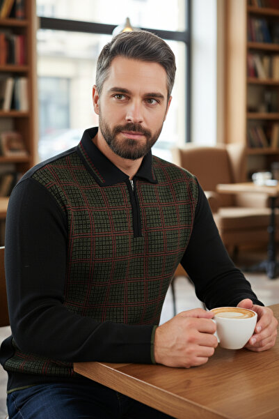 Kamalı Pulover pentru bărbați, negru, fără pilling, cu potrivire standard, mo...