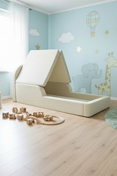 MiniWood Montessori Katlanır Çocuk Yatak Oyun Alanlı Karyola Sünger Yer Yatağ...