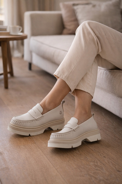 Mammamia Kadın Deri Casual Ayakkabı - Kemik Ekru Renk D25YA-785