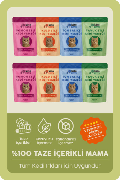kito Fresh Taze Kedi Yemeği Tanışma Paketi (%100 TAZE IÇERİKLİ MAMA)