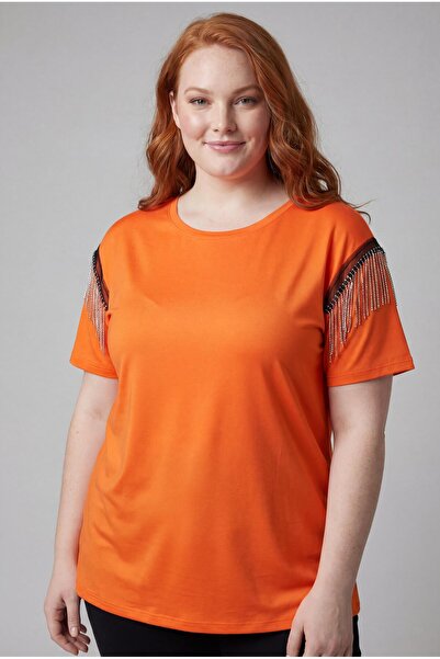 Ebsumu Γυναικεία μπλούζα μεγάλου μεγέθους με φούντες πορτοκαλί
