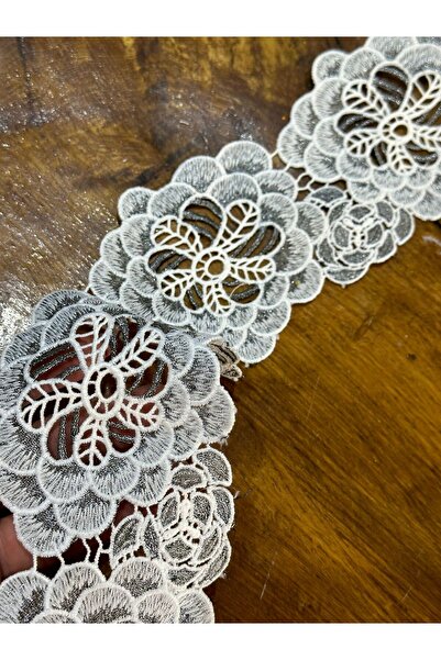 Gönülden Tasarım En 9 Cm Gümüş Nakış İşleme Çiçekli Şerit Dikiş Aksesuarı 1 M...