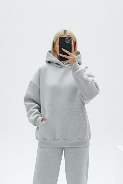Runades Kadın Sıcak Tutan Trend Model Kapüşonlu Kanguru Cep Sweatshirt Hoodie