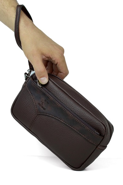 en deri Men's Black Card Holder Luxury Portfolio Handbag with Belt