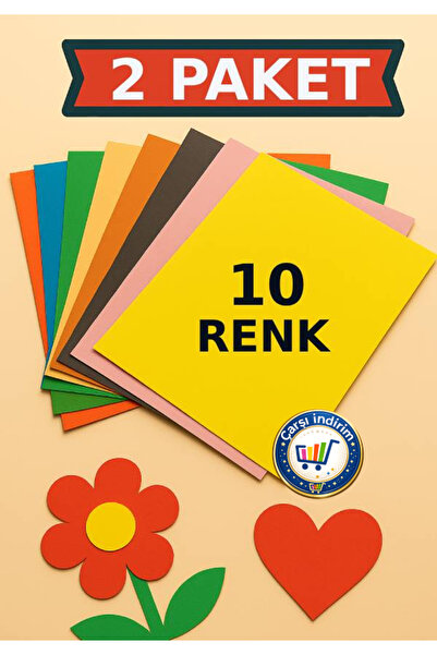 nistabolje A4 Renkli Fon Kartonu 23x34 10'lu (2'li Paket) 10 Renk