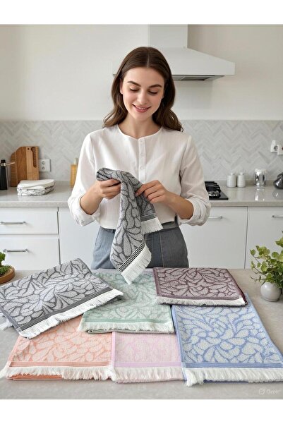 bornoz dünyası 30x50 6'lı yaprak desen el ve mutfak havlusu
