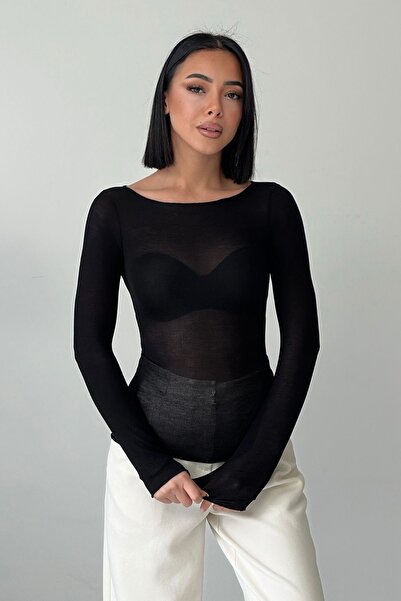 luna miratto collection Bluză neagră transparentă cu decolteu bărcuță pentru ...