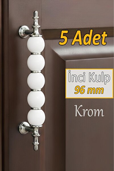 GLASWEN 5 Adet İnci Kulp 96 mm Krom Mutfak Kulpu Çekmece Dolap Kapak Kulbu Me...
