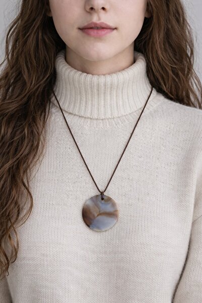 Handmade Trendy Kahverengi Deri İpli Kolye