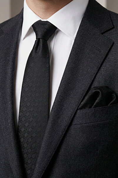 Milleniva ربطة عنق ومنديل أسود بنمط فسيفساء