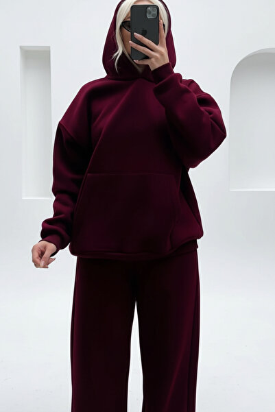Runades Kadın Sıcak Tutan Trend Model Kapüşonlu Kanguru Cep Sweatshirt Hoodie