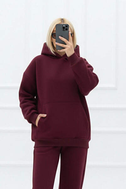 Runades Kadın Sıcak Tutan Trend Model Kapüşonlu Kanguru Cep Sweatshirt Hoodie