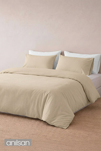 Anılsan Camelia King Flat Ranforce Duvet Cover Set - Beige 100%