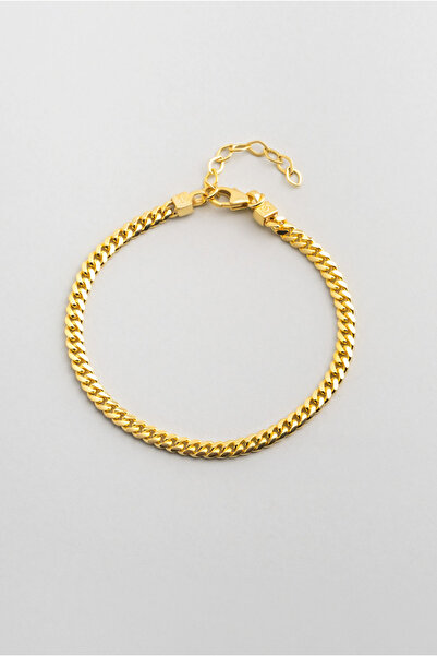 So CHIC... Klasik 18 Ayar Sarı Altın Kaplama 19 Cm Gümüş Gurmet 4 Mm Zincir B...