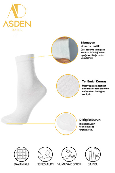 ASDEN Bamboo Women's Socks 3 Black 3 White Premium Box, Seamless Toe, Soft Washable