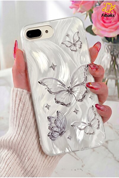 Fibaks iPhone 7 Plus/8 Plus Kılıf Parlak Hologramlı Kelebek Desenli Darbe Emi...