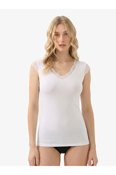 Blackspade Kadın Modal Elastan T-Shirt 1348 - Beyaz