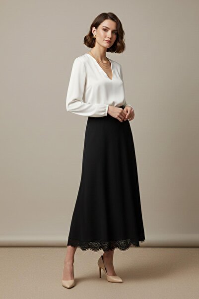 Puane Fusta lungă pentru femei cu deschidere din dantelă la tivul – 18288ETK ...