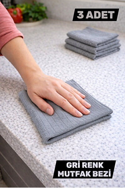Manosta ( 3 Adet ) Mikrofiber Kareli Gri Mutfak Temizlik Bezi – Ultra Emici T...