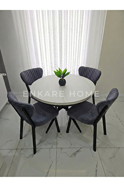 Enkare Oliva Masa Papatya Sandalye, Yuvarlak Açılabilir Mdf Masa, Mutfak, Sal...