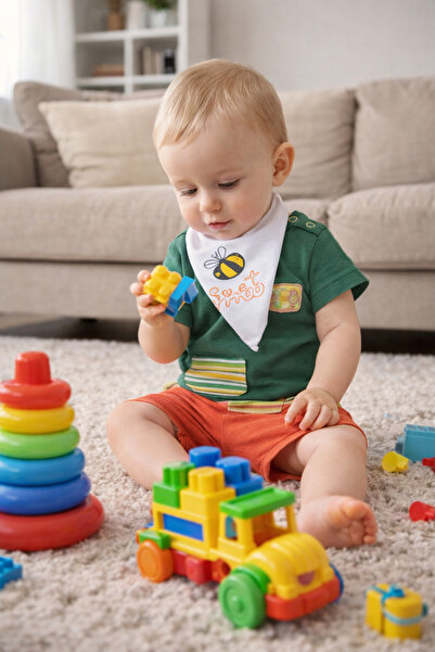 Pino Baby طقم تي شيرت وشورت ومريلة مطبوع عليه نحلة 3426