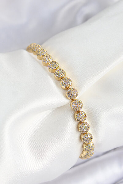 Skygo سوار نسائي من النحاس والزركون بحجر نصف كعب موديل ذهبي اللون من سلسلة VI...