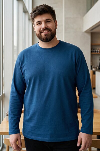 TOMMY LIFE Ανδρικό μπλουζάκι με μακρυμάνικο μπλουζάκι με λαιμόκοψη Indigo O -...