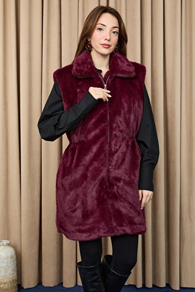 Puane Γυναικείο βελούδινο γιλέκο με κουκούλα με ελαστική μέση - 15235YLK - DA...