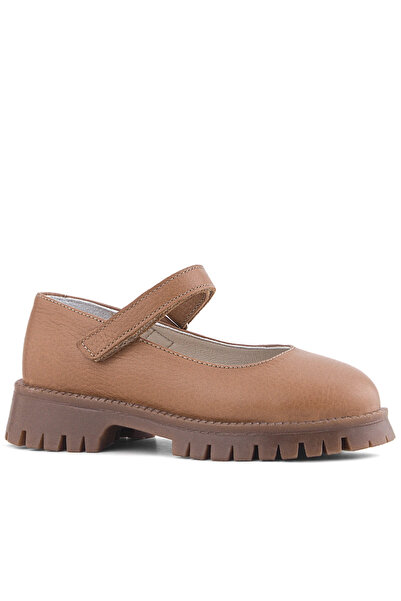 Rakerplus Genuine Leather Tan Velcro Thick Soled Girls' School Shoes