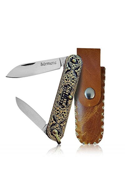 Sürbisa 61804 Sürmene Klasik Prinç Işlemeli Çift Ağızlı Deri Kılıflı Cep Çakısı