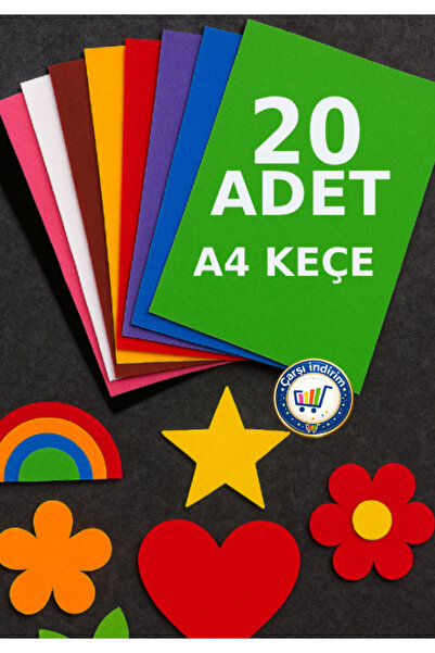 nistabolje 20 Adet Keçe Karışık Renk (10'lu X 2 Paket) - A4 Boyutunda 20x30 Cm.