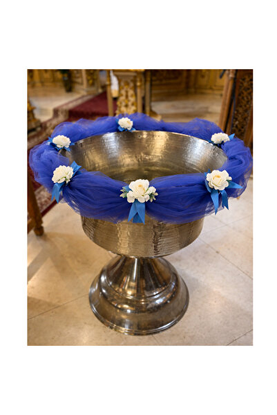 Recostore Tull decor cristelnita, albastru electric cu flori albe, 3M, Recost...