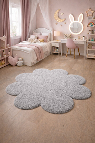 SOFT DECOR Kaymaz Taban Yuvarlak Papatya Şekilli Halı Modern Salon Koridor Mu...