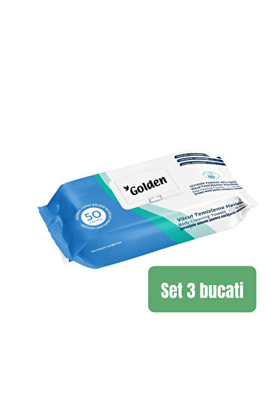Golden SET 3 PIECES - Moist Towelettes for Body Cleansing - 50 Count