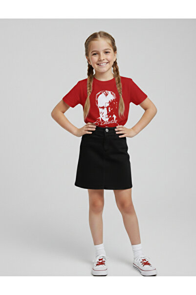 NACAR STORE Girl's Ayyildiz Flag Printed T-Shirt and Linen Skirt Set 23 April...