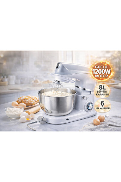 ATLT ATLANTİS 1200W 8 LİTRE HAMUR YOĞURMA MAKİNESİ 6 KADEMELİ 3 APARATLI STAN...