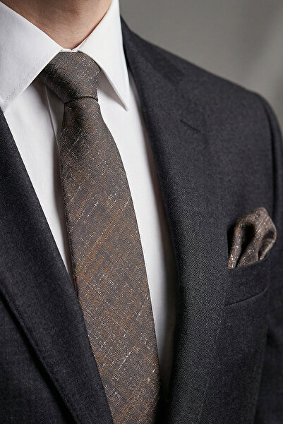 Milleniva Retro Desen Bronz Kravat & Mendil