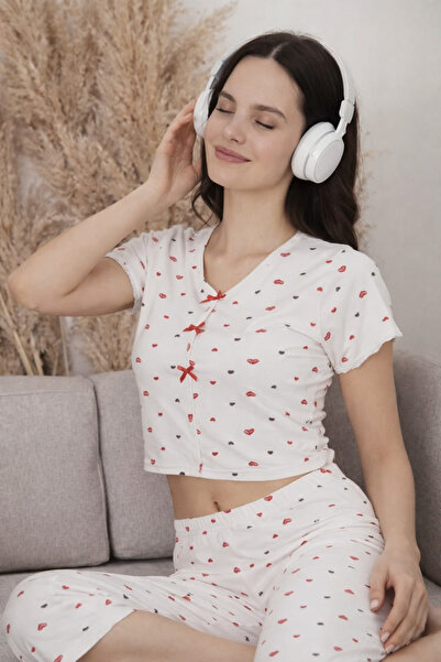 Pemilo Set de pijamale crop cu mâneci scurte din Lycra 2027-8 pentru femei