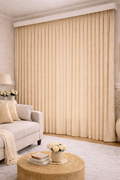 perde plus Keten Hasır Fon Perde - Pilesiz - Tek Kanat