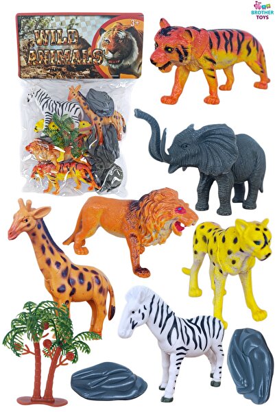 Brother Toys Vahşi Hayvanlar 6'lı Set Fil, Zürafa, Çita, Aslan, Zebra, Kaplan...