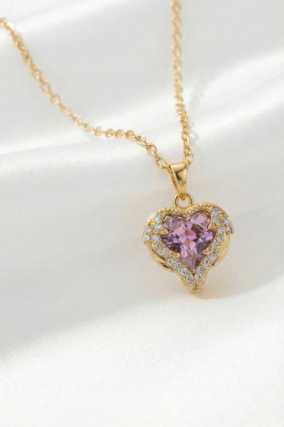 özgül takı ve tasarım Okyanusun Kalbi Model Kristal Mor Işıltılı Zirkon Taşlı...