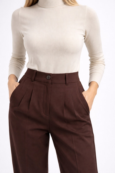 WE AND ME بنطلون نسائي منسوج بخصر مطاطي وطيات واسعة الساقين