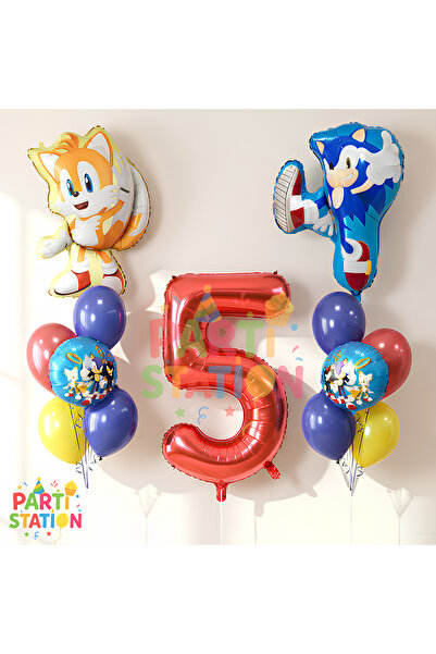 Parti Station Sonic & Tails 5 Yaş Folyo Balon Seti – 13 Parça Doğum Günü Balo...