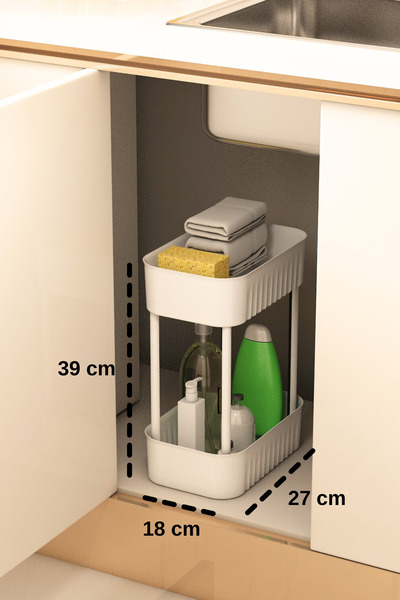 İndecor Houseware Lizbon Çok Amaçlı 2 Katlı Banyo Organizer Düzenleyici Dolap Içi Tezgah Altı TEKERLEKSİZ Organizer