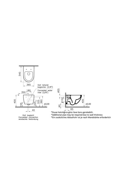 VitrA Sento 7748B403-0559 Rim-ex Asma Klozet, Beyaz