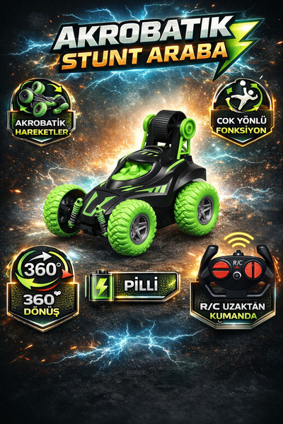YILDIRIM OYUNCAK Uzaktan Kumandalı Pilli Stunt Tekerli Akrobasili 360°Dönebil...